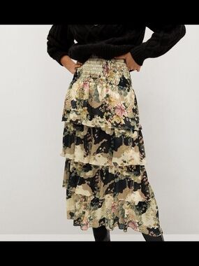 Mango Floral Tiered Maxi Skirt Size Small